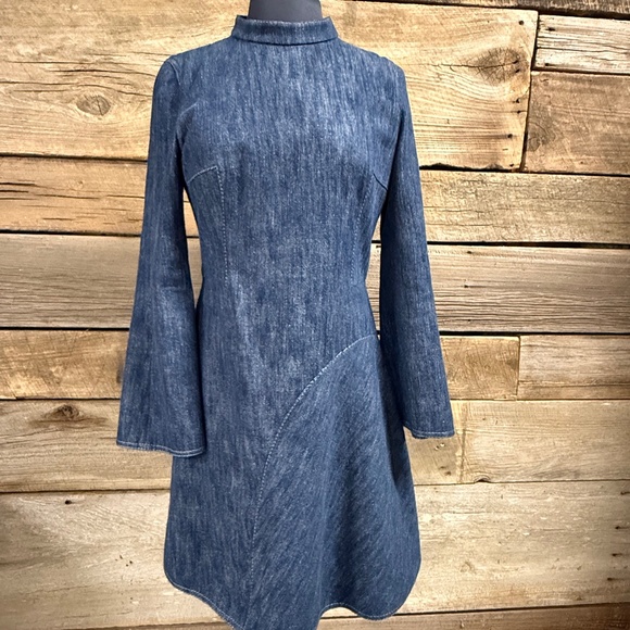 AKRIS PUNTO washed cotton wool blend denim dress 6 small navy denim like new